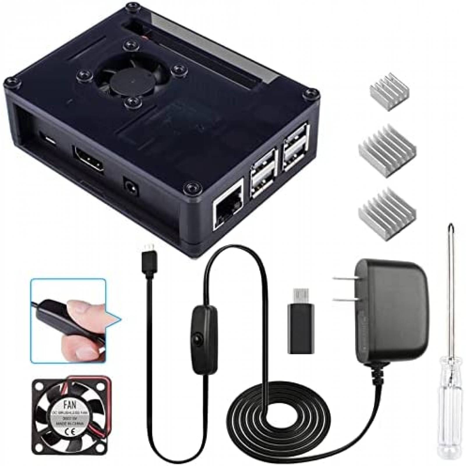 Rahps B Rpi Funda Para Raspberry Pi 4 Smraza Model B RPI 5V 3A -Negro