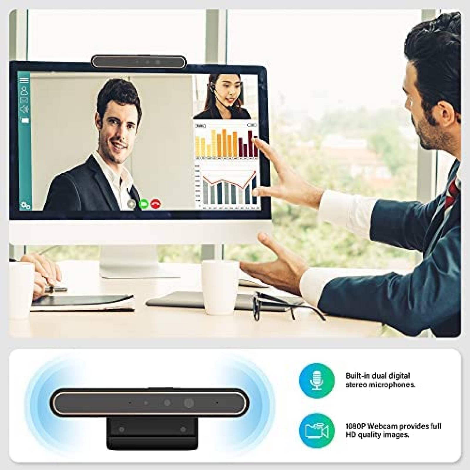 Camara Web IPTNIC 1080p FHD Reconocimiento Facial 2 Mic