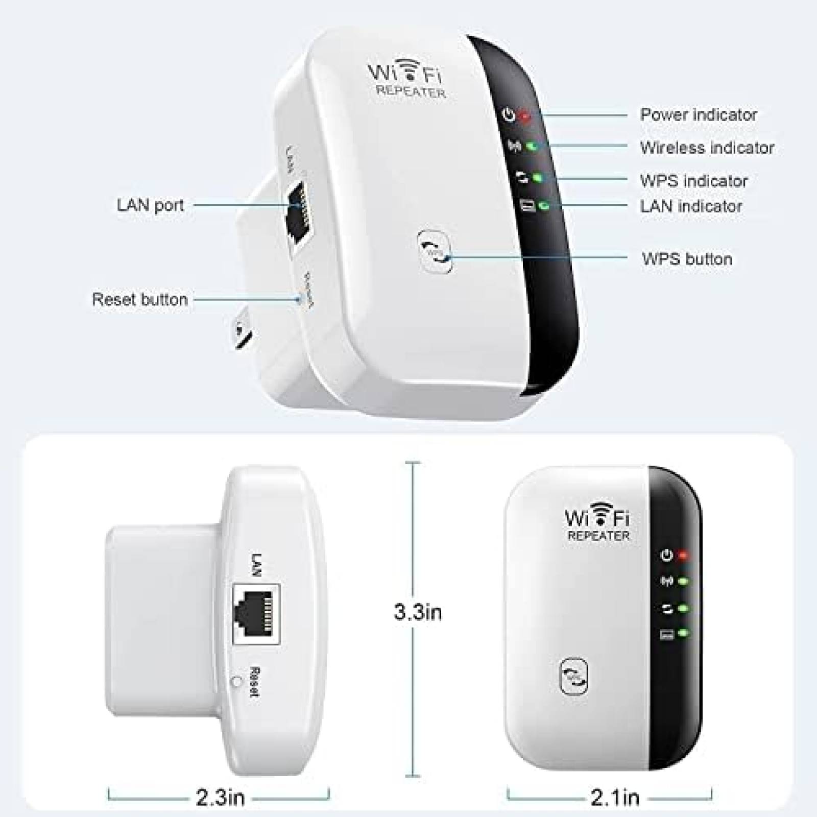 Repetidor de Señal Wifi USHNIH 300Mbps Comp. Alexa -Blanco