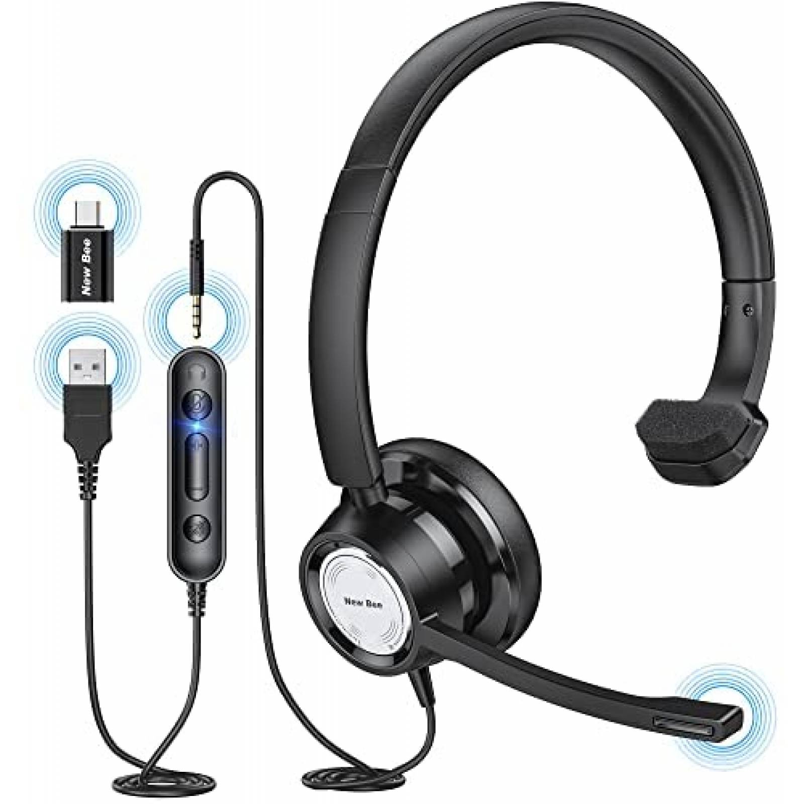 Audifonos Alambricos New bee Microfono 3.5mm USB -Negro