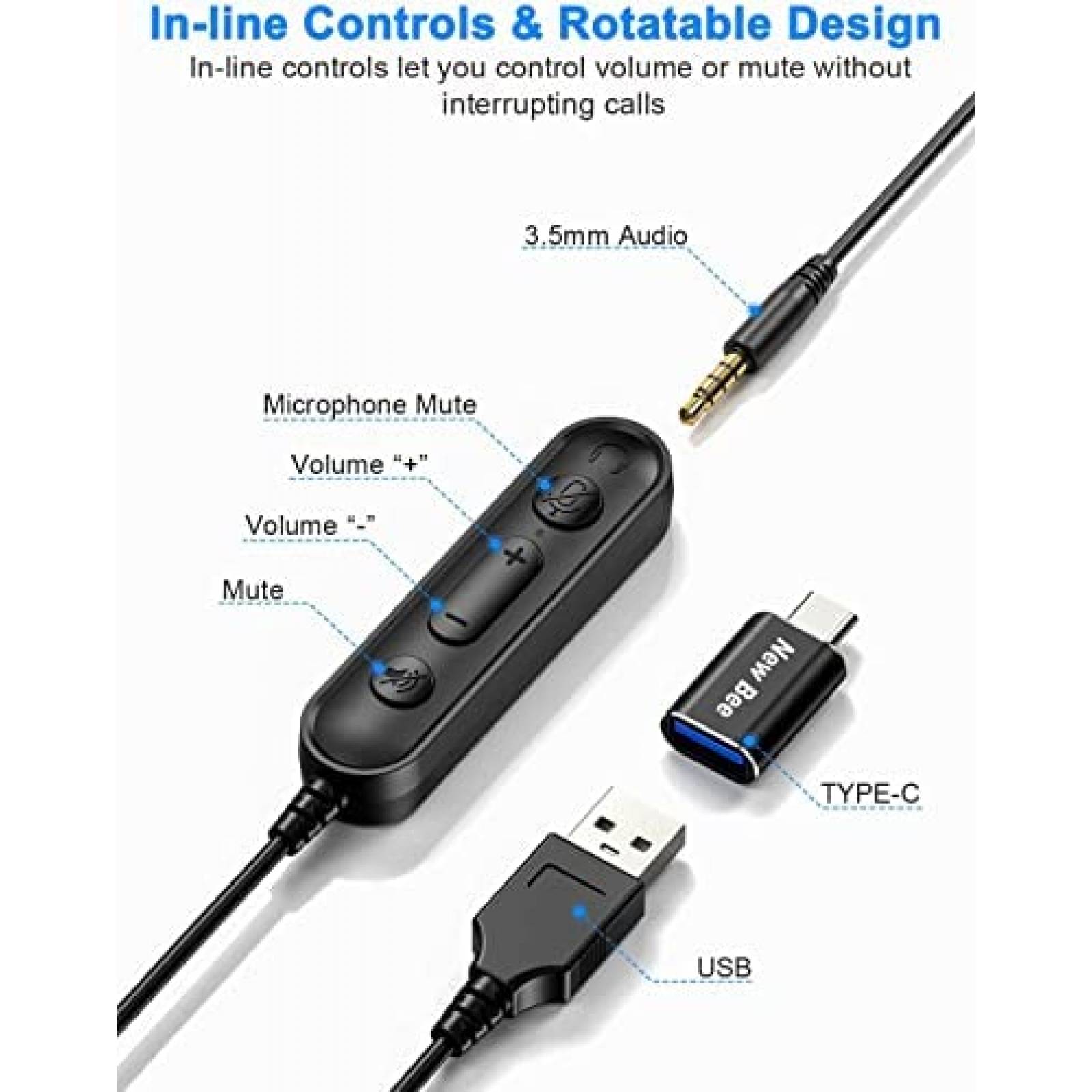 Audifonos Alambricos New bee Microfono 3.5mm USB -Negro