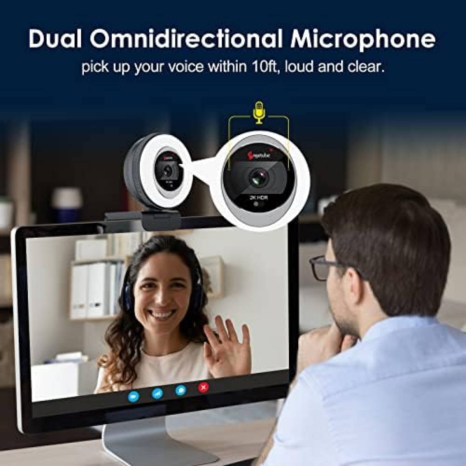 Camara Web Angetube 2K HDR 5X Zoom 2 Mic Aro Luz Integrado