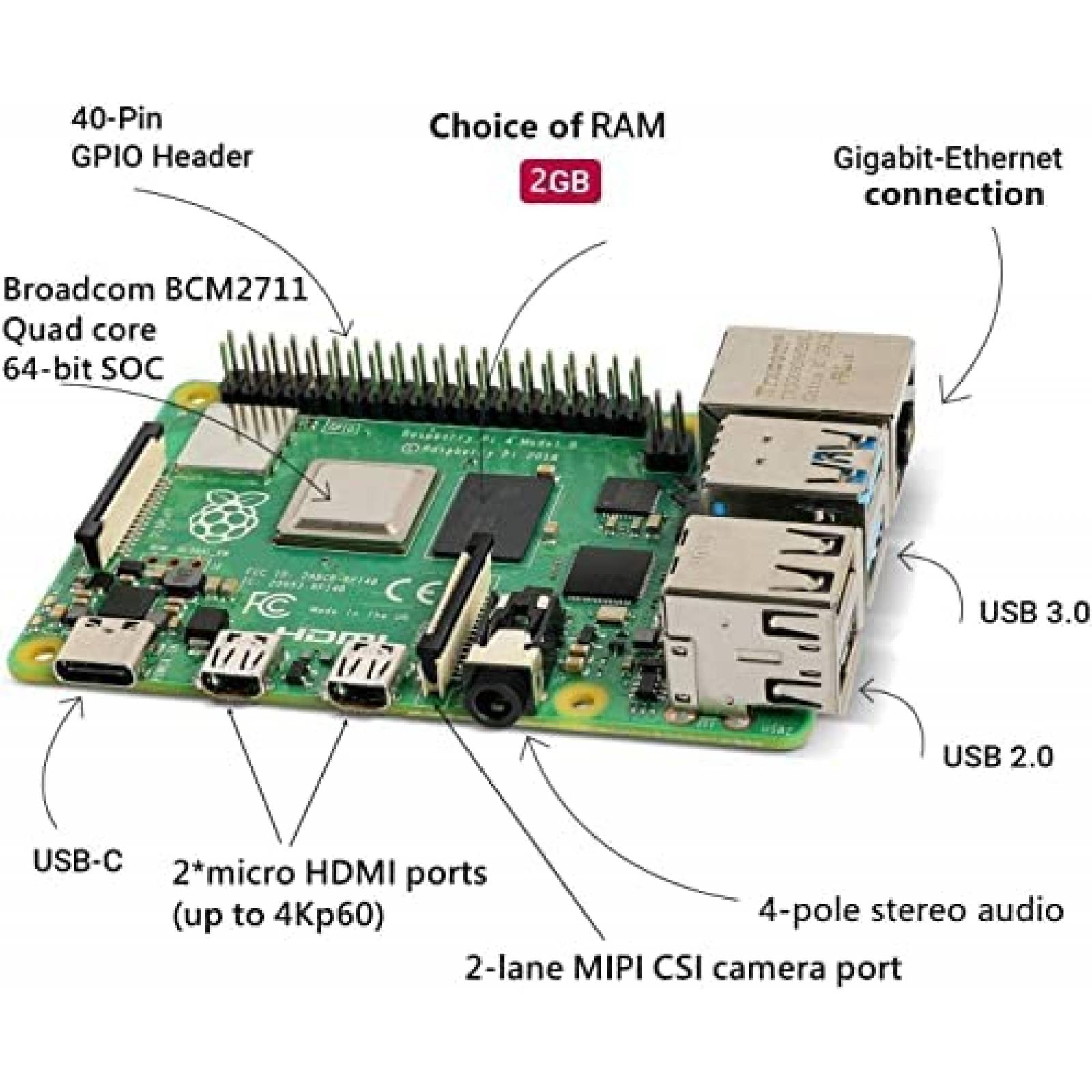 Kit Raspberry Pi 4 RasTech Con Fuente De Alimentacion -Negro