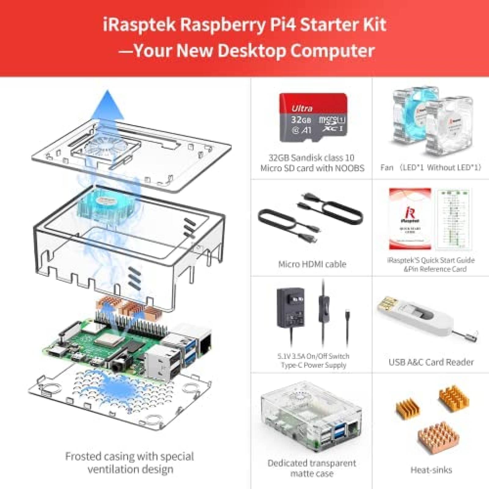 Kit Raspberry Pi 4 iRasptek Modelo B Starter -Blanco