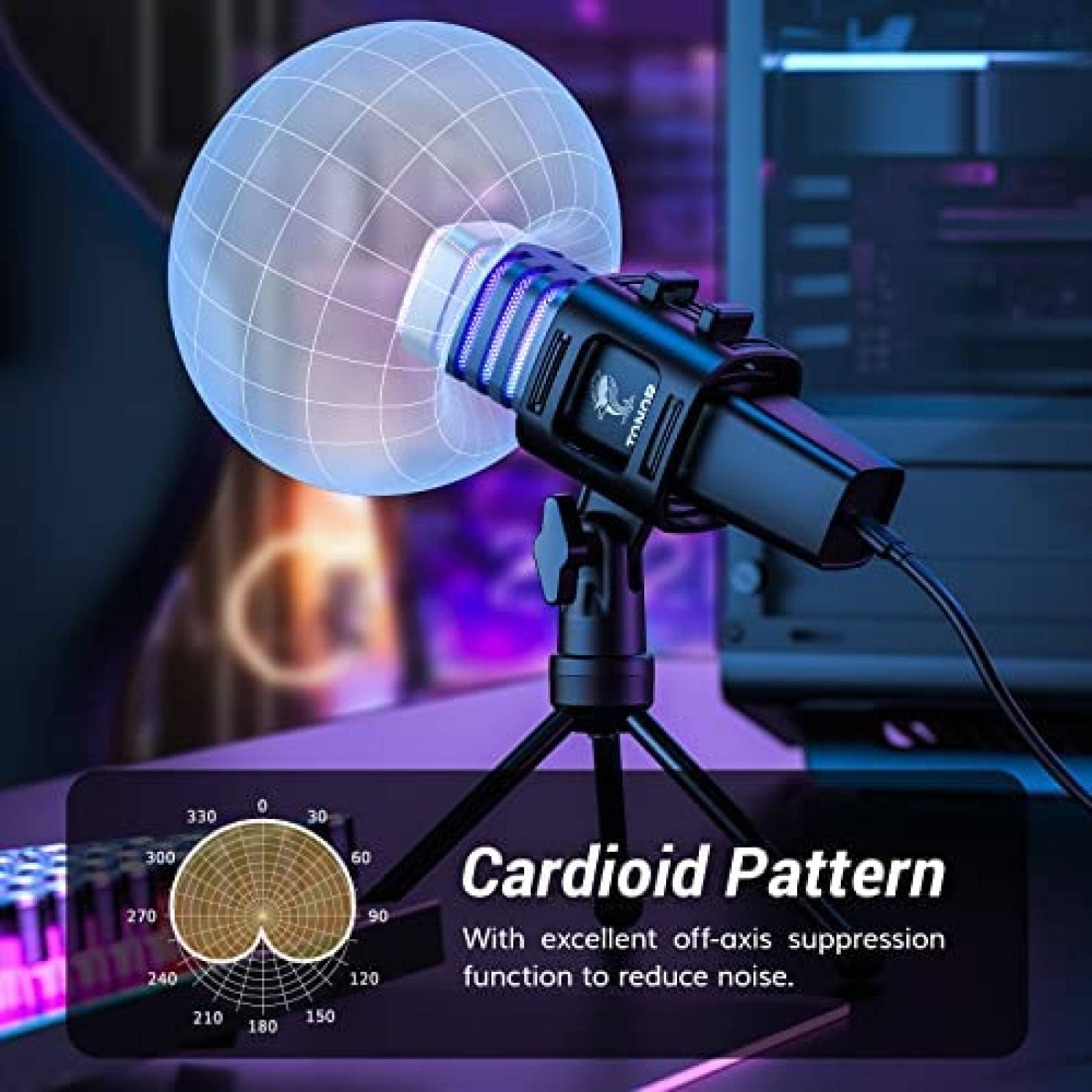 Microfono Gamer TONOR TC30 RGB USB 30 dB para Podcast -Negro