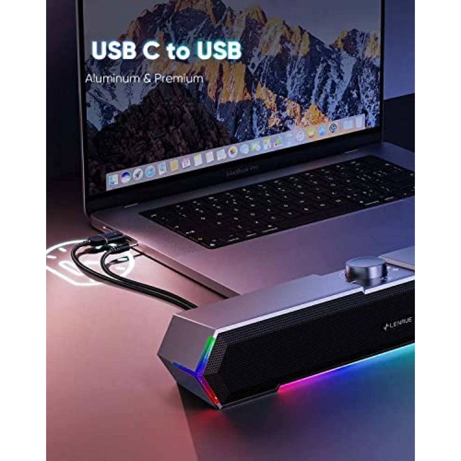 Altavoces de Computadora LENRUE G11 USB/USB-C Luces -Negro