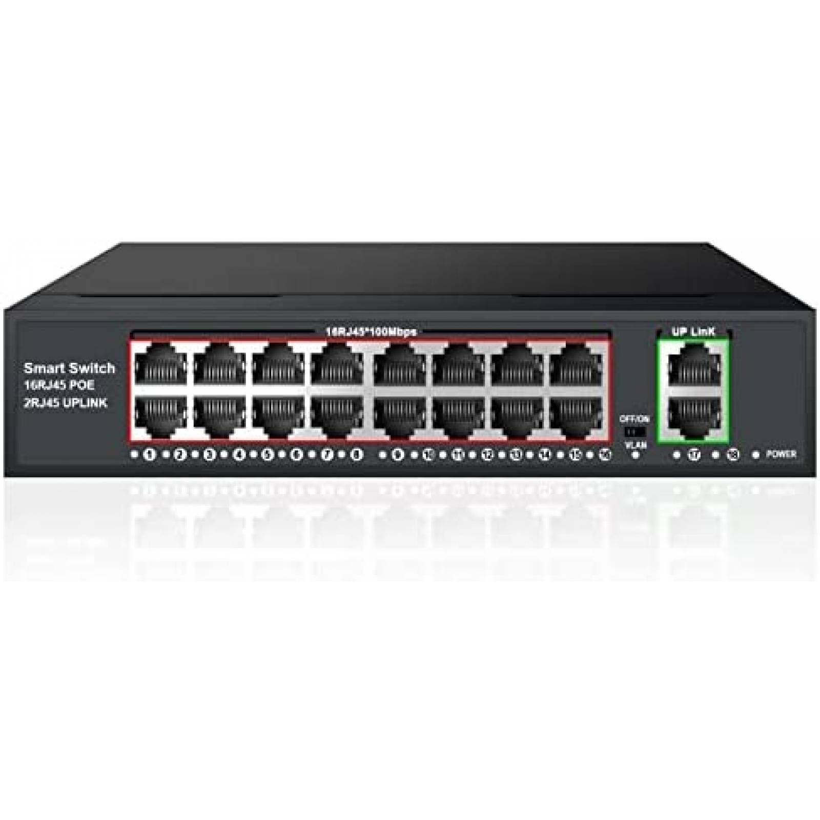 Switch Ethernet TEROW 16 Puertos Gigabit 2 Puertos Uplink