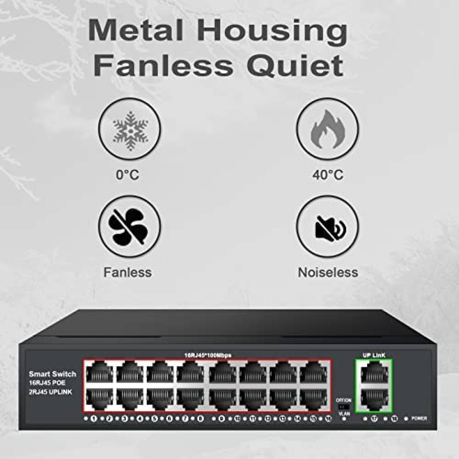 Switch Ethernet TEROW 16 Puertos Gigabit 2 Puertos Uplink