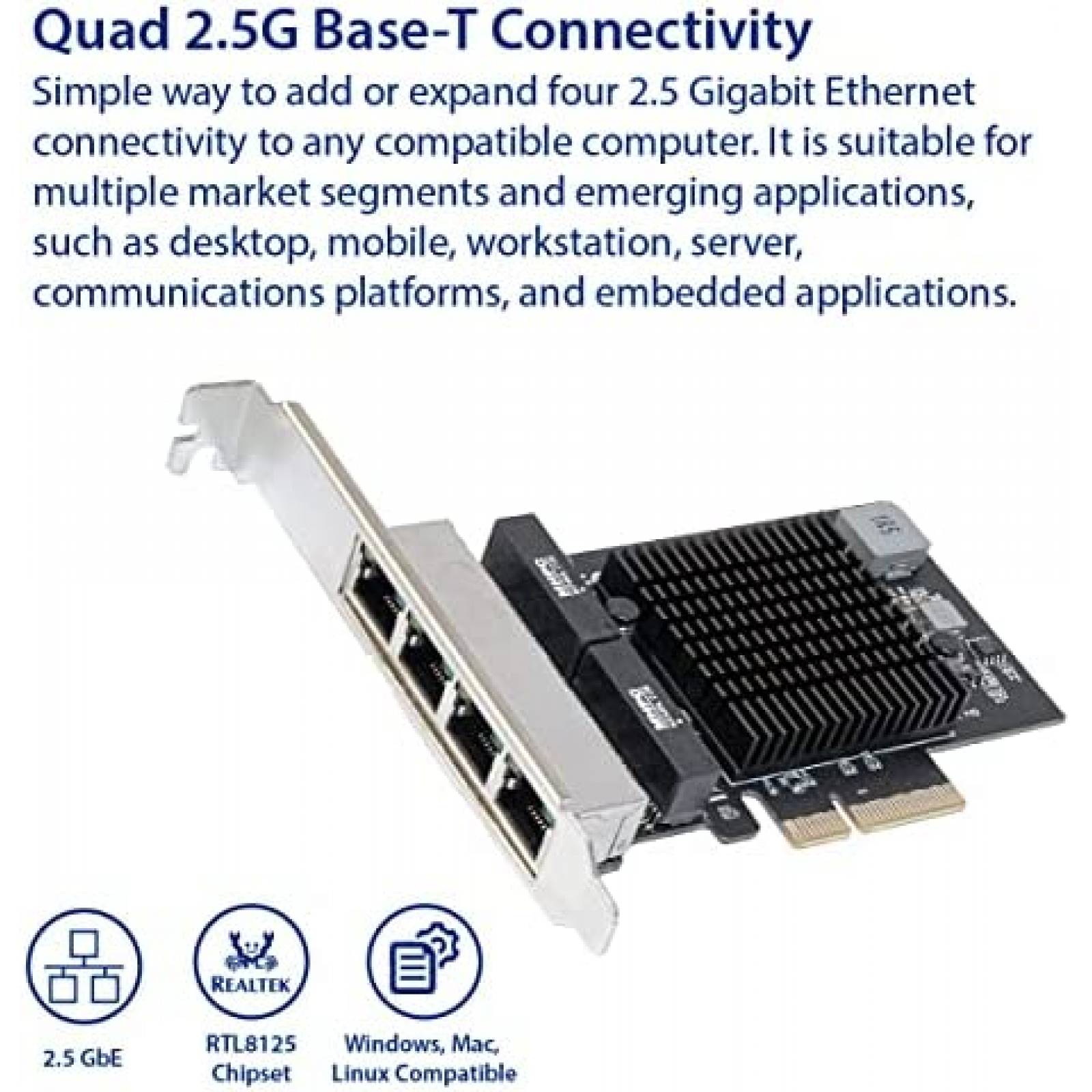 Tarjeta Ethernet IO CREST Quad 2.5Gb PCI-E 10-25000 Mbps