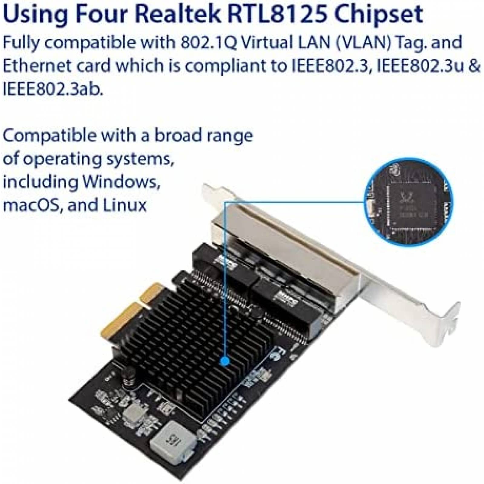 Tarjeta Ethernet IO CREST Quad 2.5Gb PCI-E 10-25000 Mbps