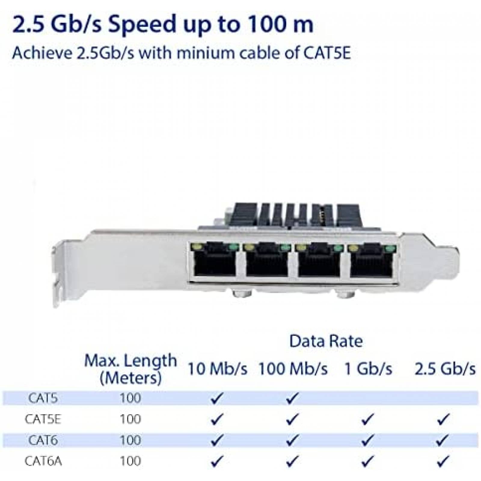 Tarjeta Ethernet IO CREST Quad 2.5Gb PCI-E 10-25000 Mbps