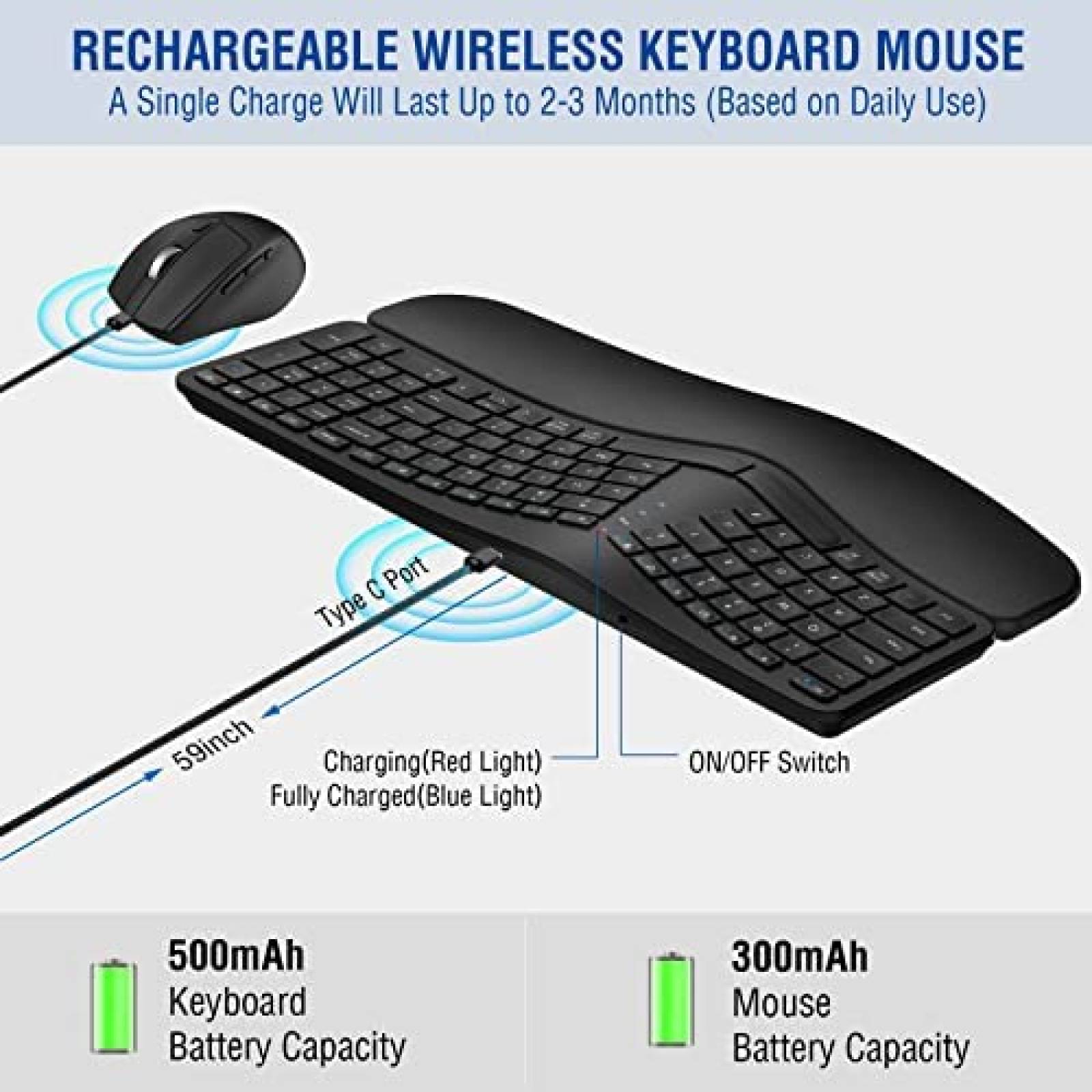 Kit Teclado y Mouse LOIGYS MK960 Inalambrico Ergonomico