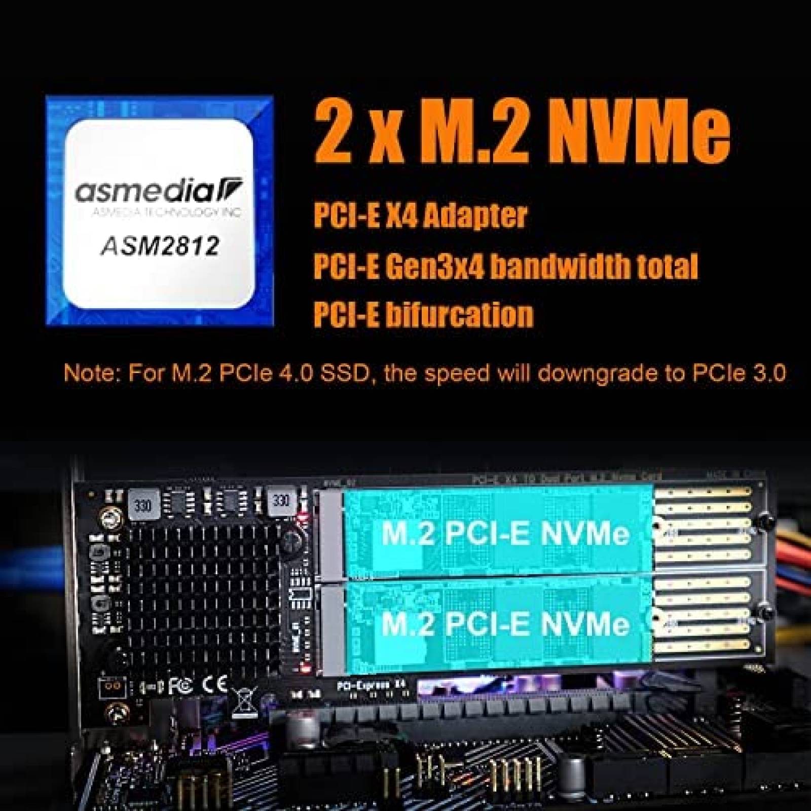 Tarjeta PCIe Adaptadora GLOTRENDS 2x M.2 PCIe 3.0 NVMe