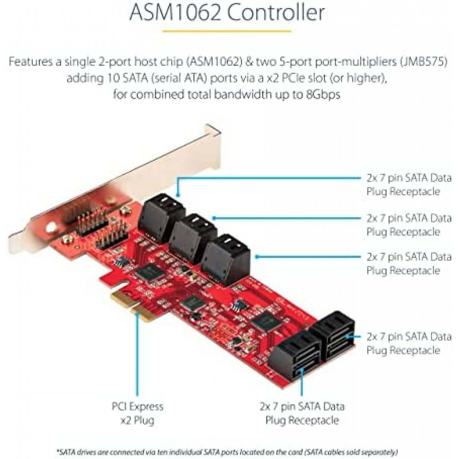 Tarjeta PCIe Adaptadora StarTech 10 Puertos PCIe SATA 3.0