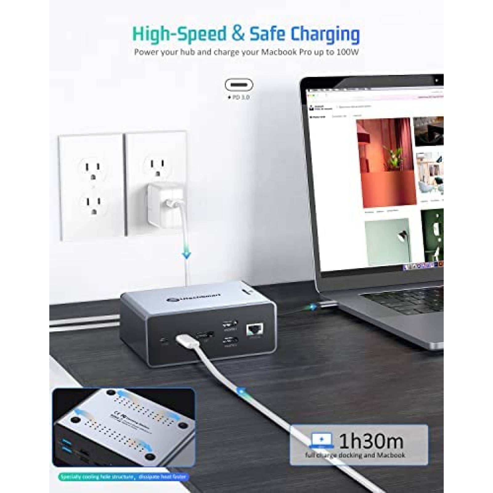 Docking Station UtechSmart 15 en 1 HDMI DP 3.5mm USB C LAN