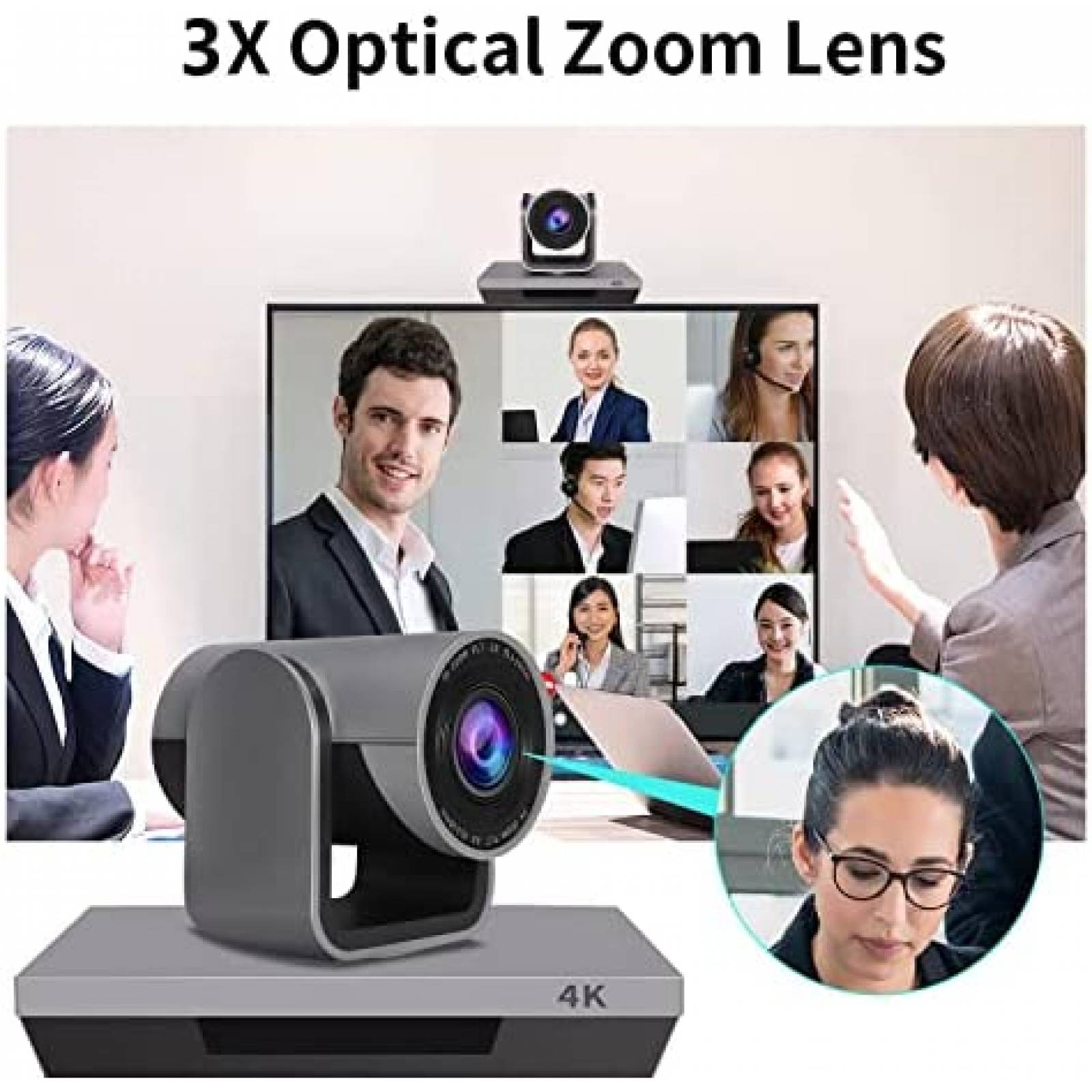 Webcam de Conferencias Szoomsy 4K PTZ 3x Zoom USB -Negro