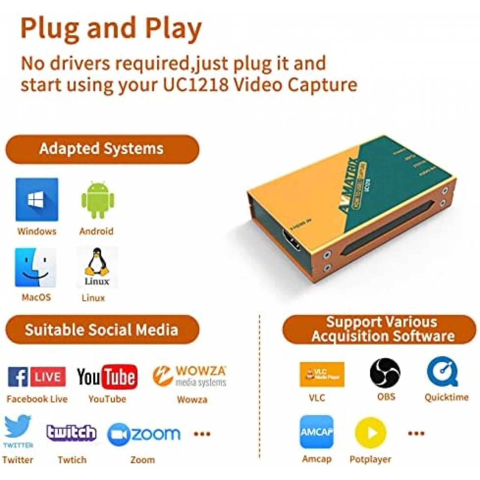Capturadora de Video AVMatrix UC2018 HDMI USB 3.1 Streaming