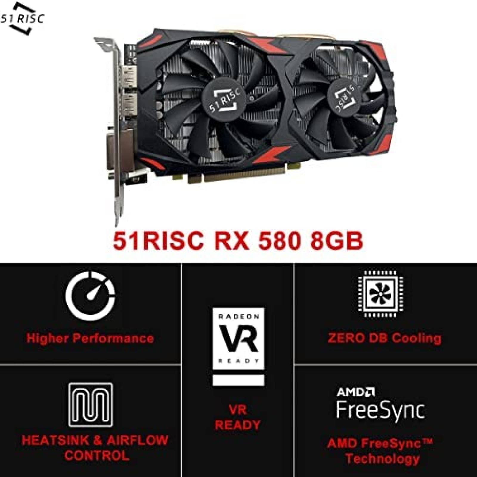 Tarjeta Grafica 51RISC Radeon RX 580 8GB DDR5 -Negro