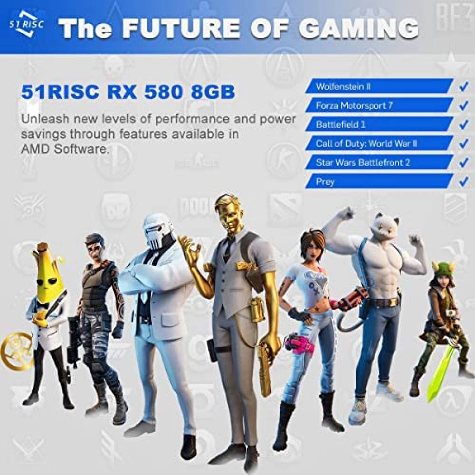 Tarjeta Grafica 51RISC Radeon RX 580 8GB DDR5 -Negro