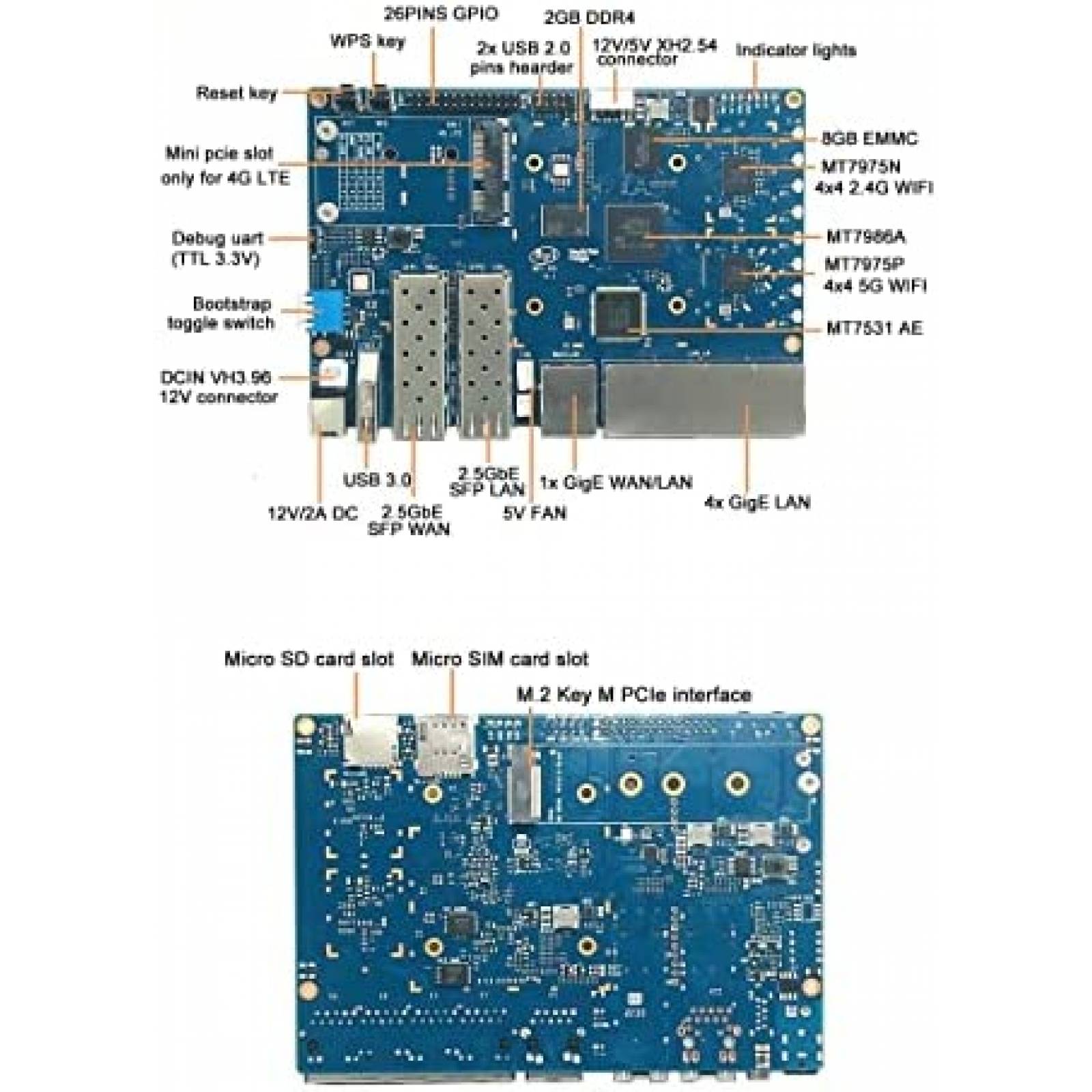 Placa de Enrutador WayPonDEV Banana Pi BPI-R3 Filogic 830