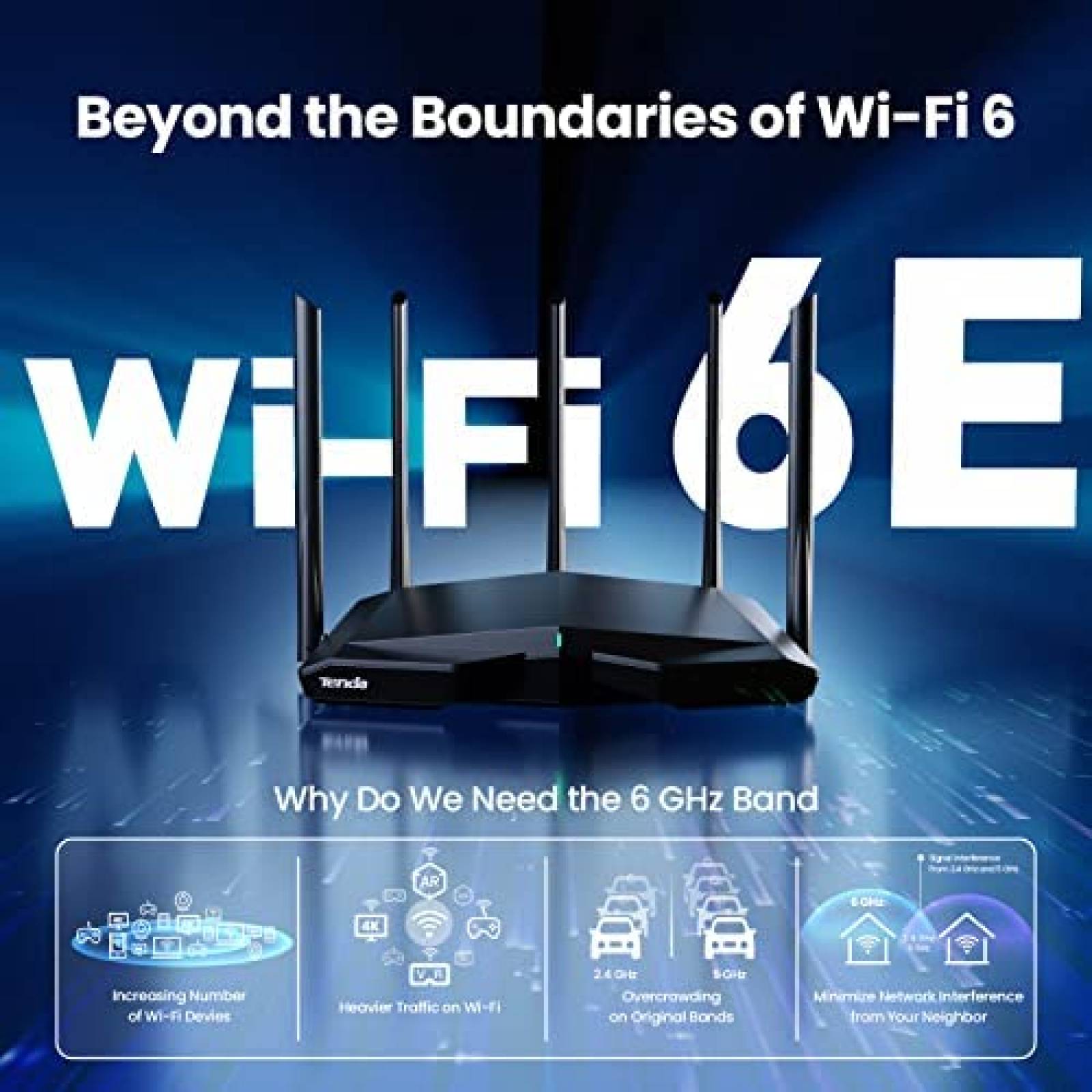 Router Gamer Tenda AXE5700 WiFi 6E Triple Banda -Negro