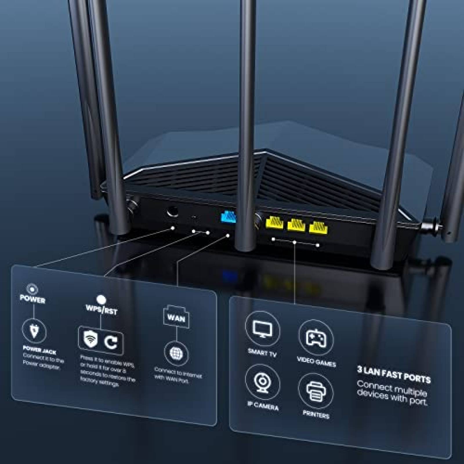 Router Gamer Tenda AXE5700 WiFi 6E Triple Banda -Negro