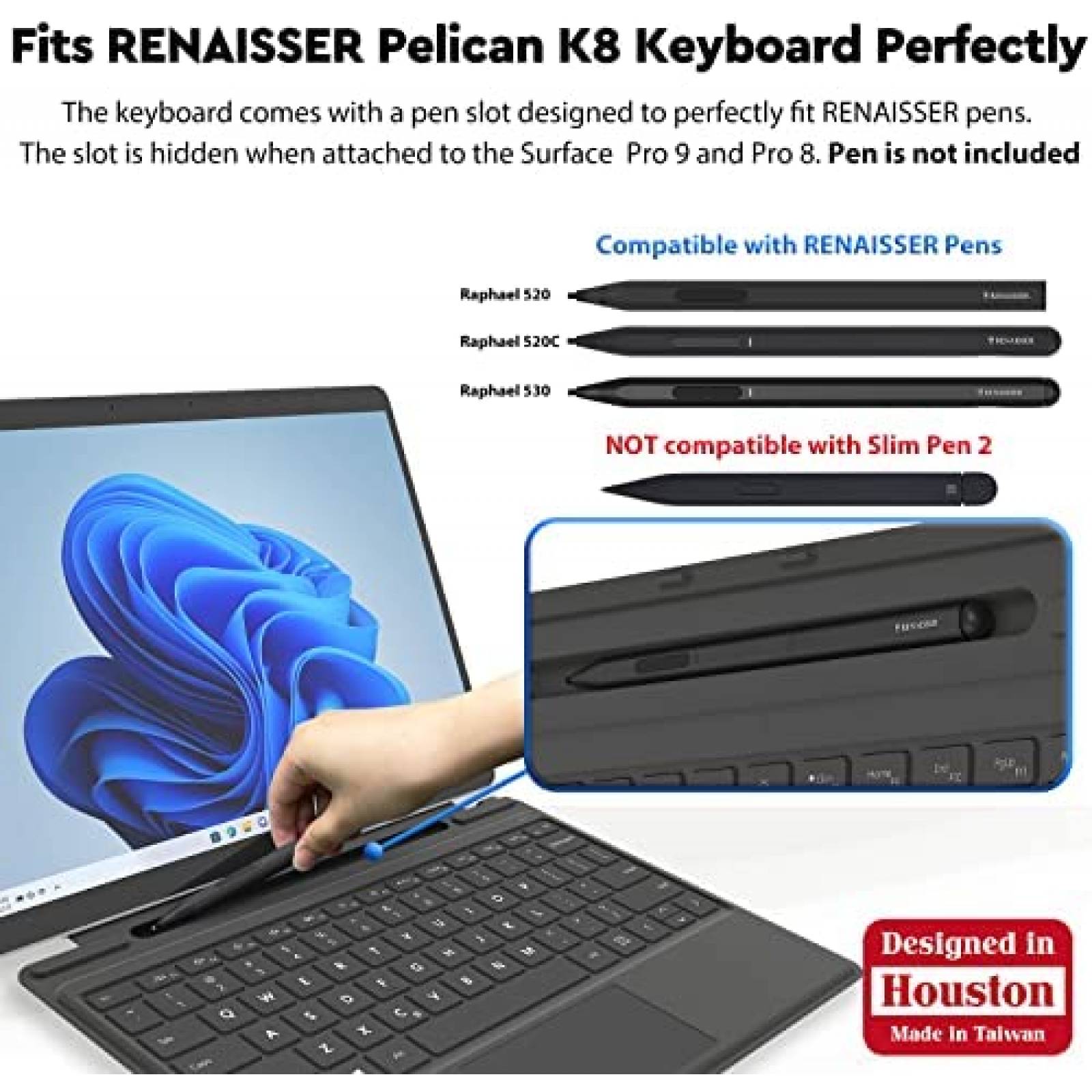 Teclado RENAISSER Pelican K8 Para Laptop Surface Pro -Negro