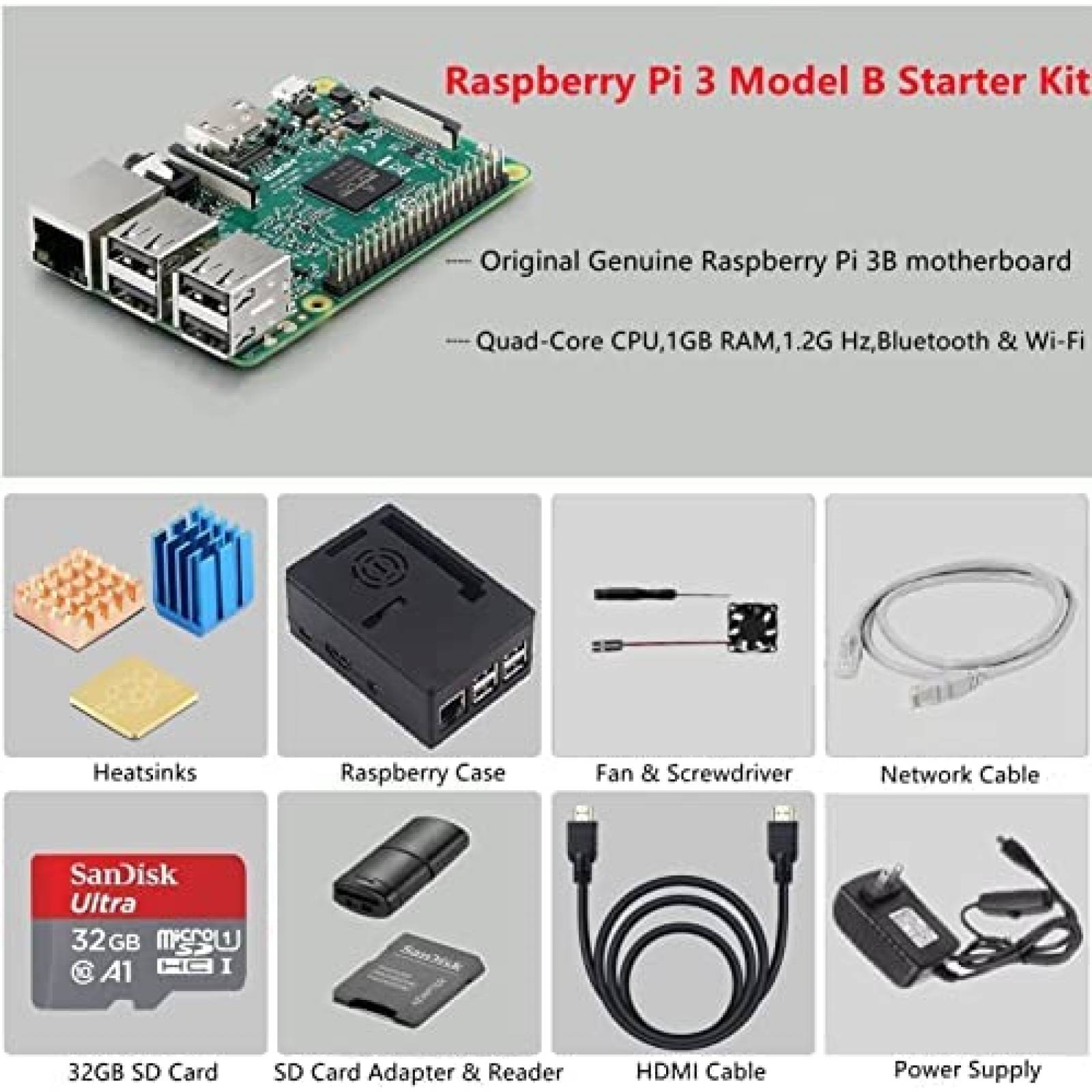 Kit Raspberry Pi 3 RasTech Starter Model B con Memoria 32GB