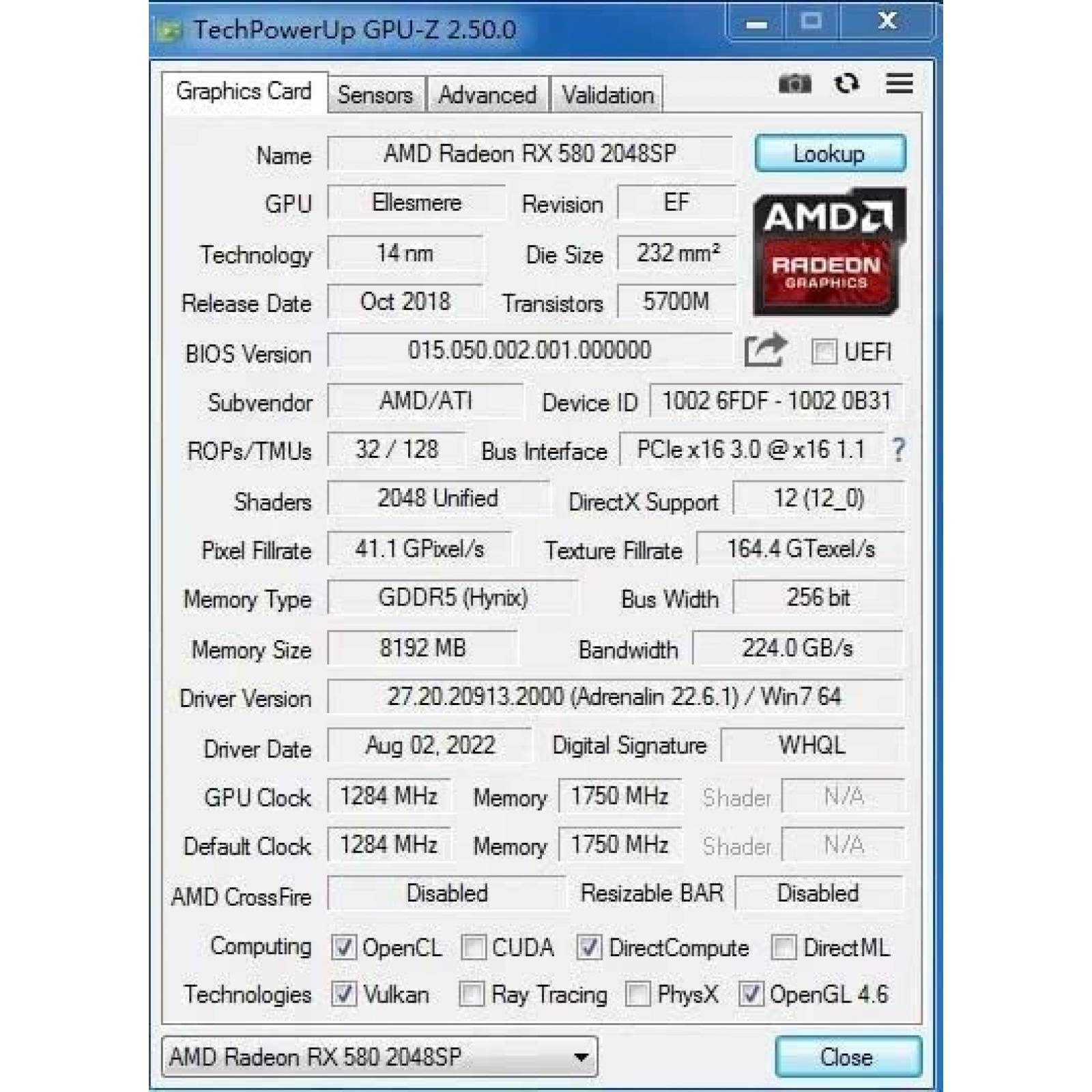 Tarjeta Grafica Kaer RX580 RX580 8GB GDDR5 256bit -Negro