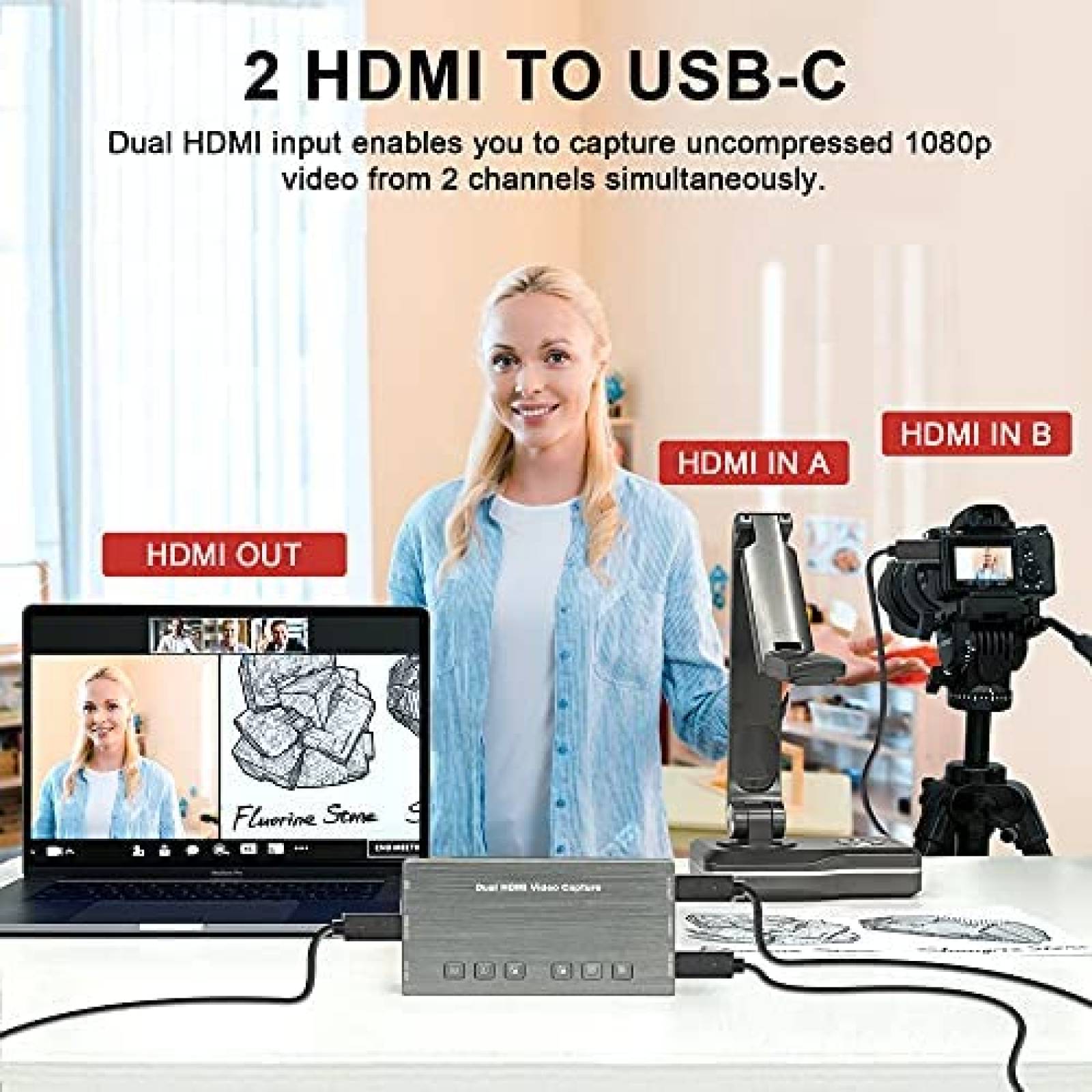 Capturadora de Video JOYUSING Doble HDMI 1080p/60fps Gaming