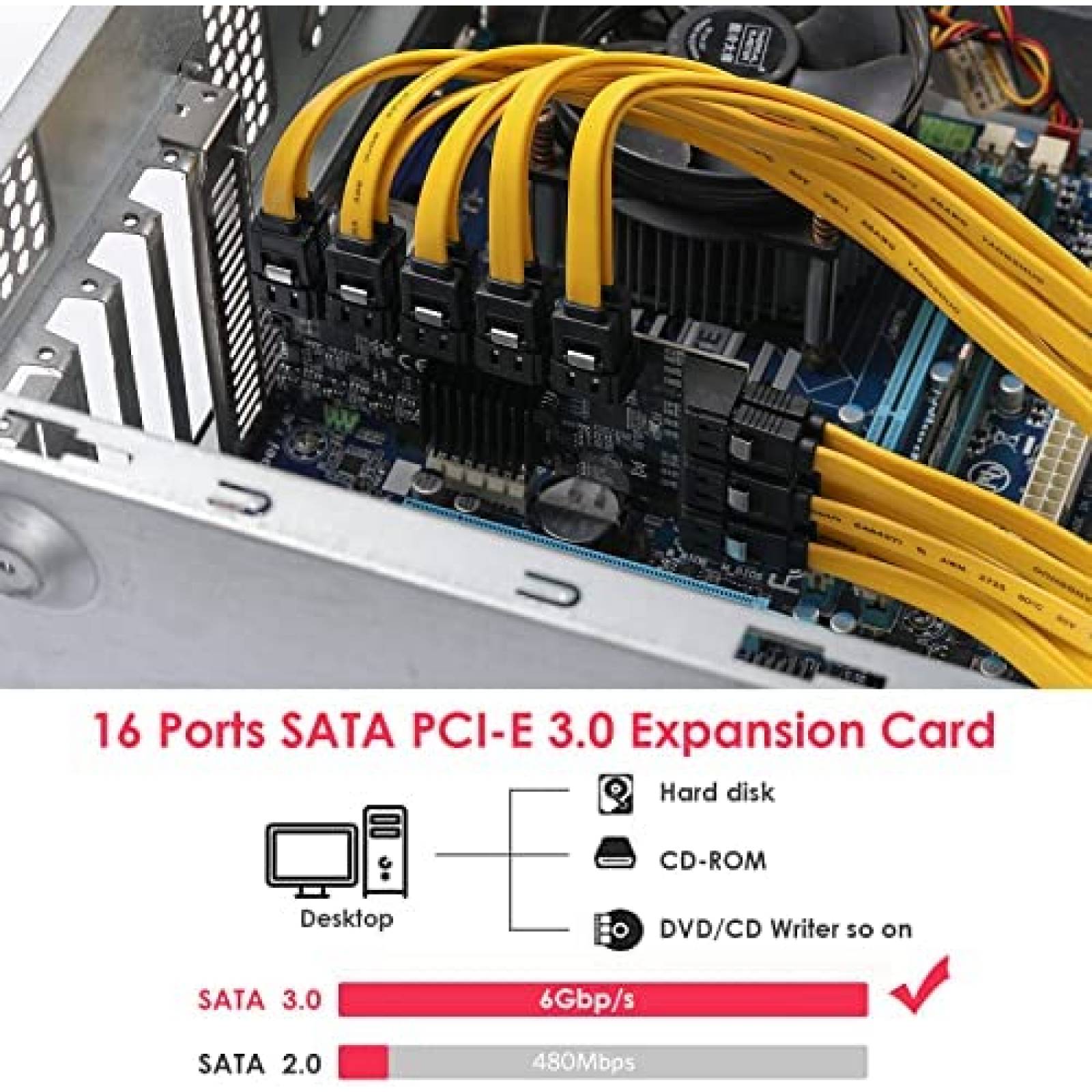 Tarjeta PCIe Adaptadora JKTINK 16 Puertos PCIe 1x SATA 3.0