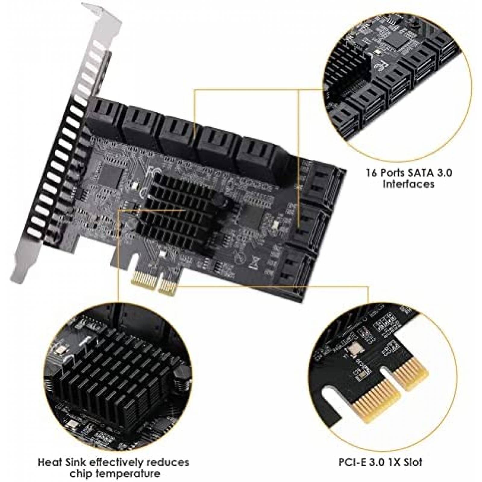 Tarjeta PCIe Adaptadora JKTINK 16 Puertos PCIe 1x SATA 3.0