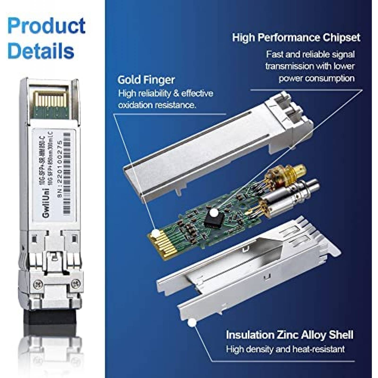 Transceptor De Red GwliUni 10G SFP+ SR MM850nm 300m 10 Pzs