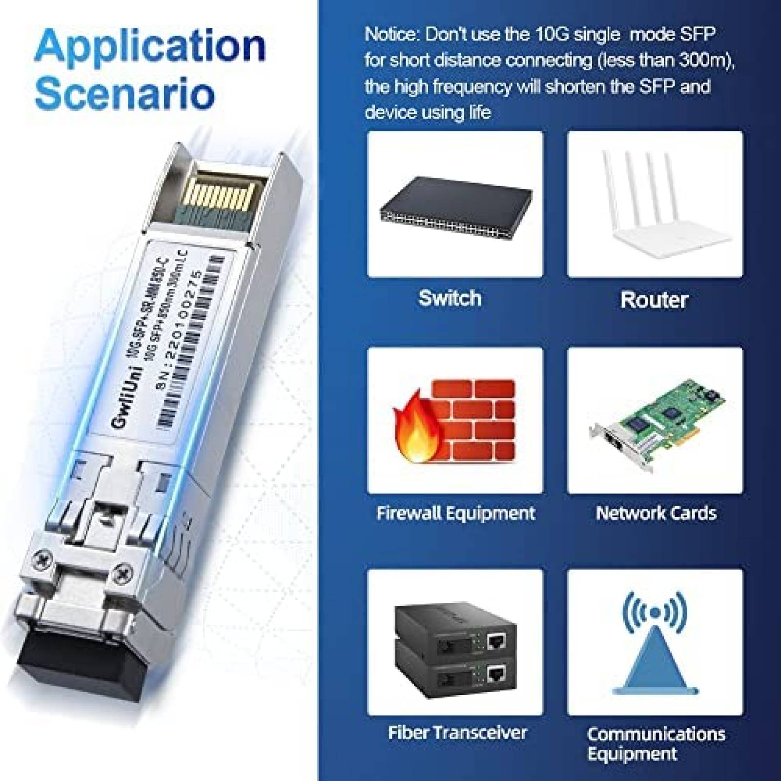 Transceptor De Red GwliUni 10G SFP+ SR MM850nm 300m 10 Pzs