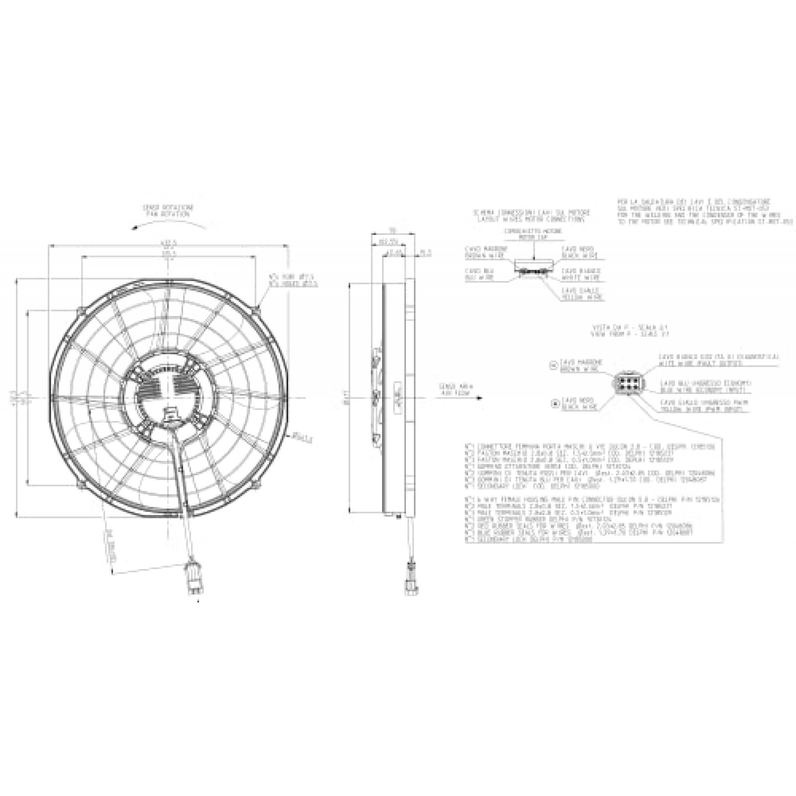 Ventilador PC SPAL 24V 405mm 2053 CFM 2550 RPM +Kit Conector