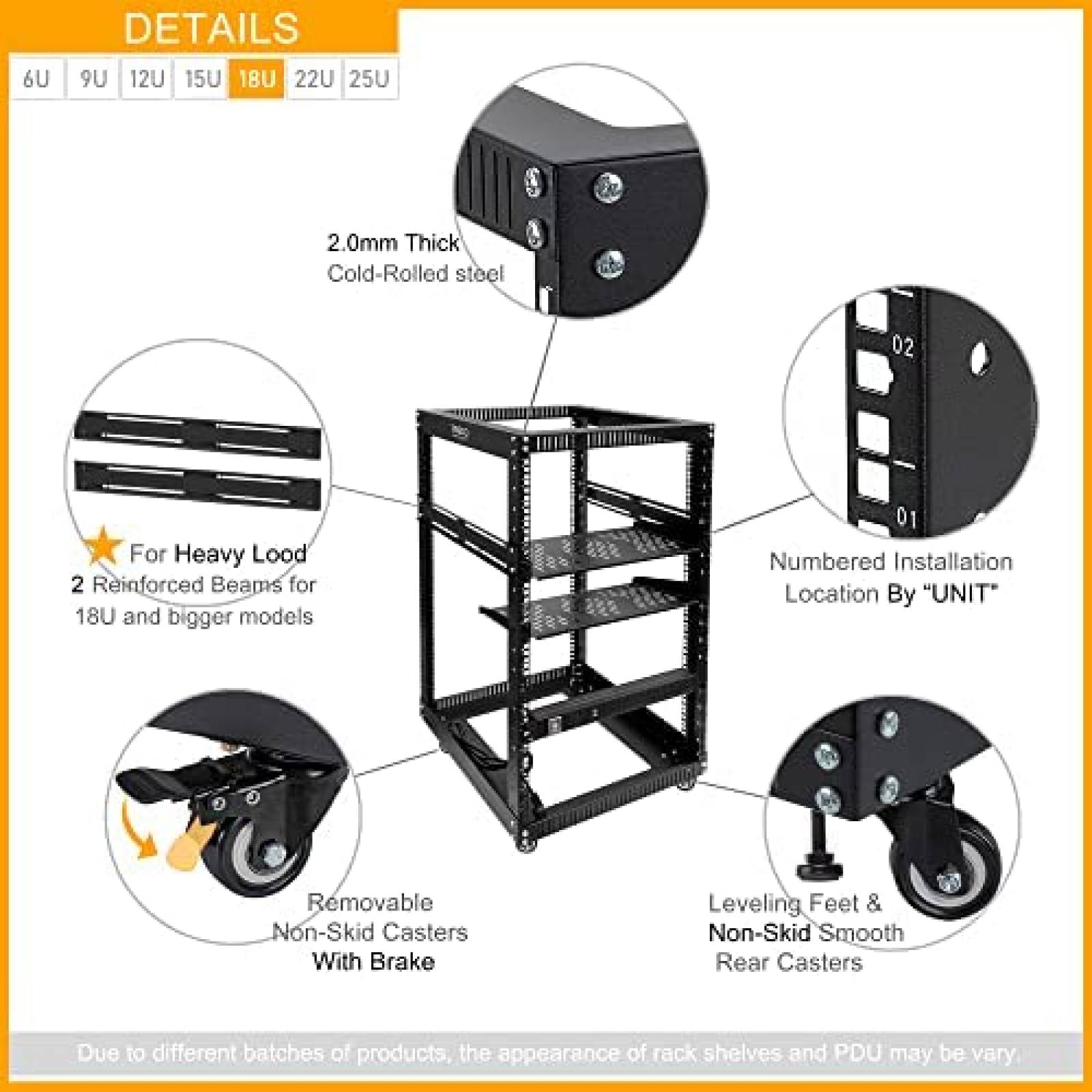 Rack Para Servidores RIVECO 8 Salidas Con Ruedas -Negro