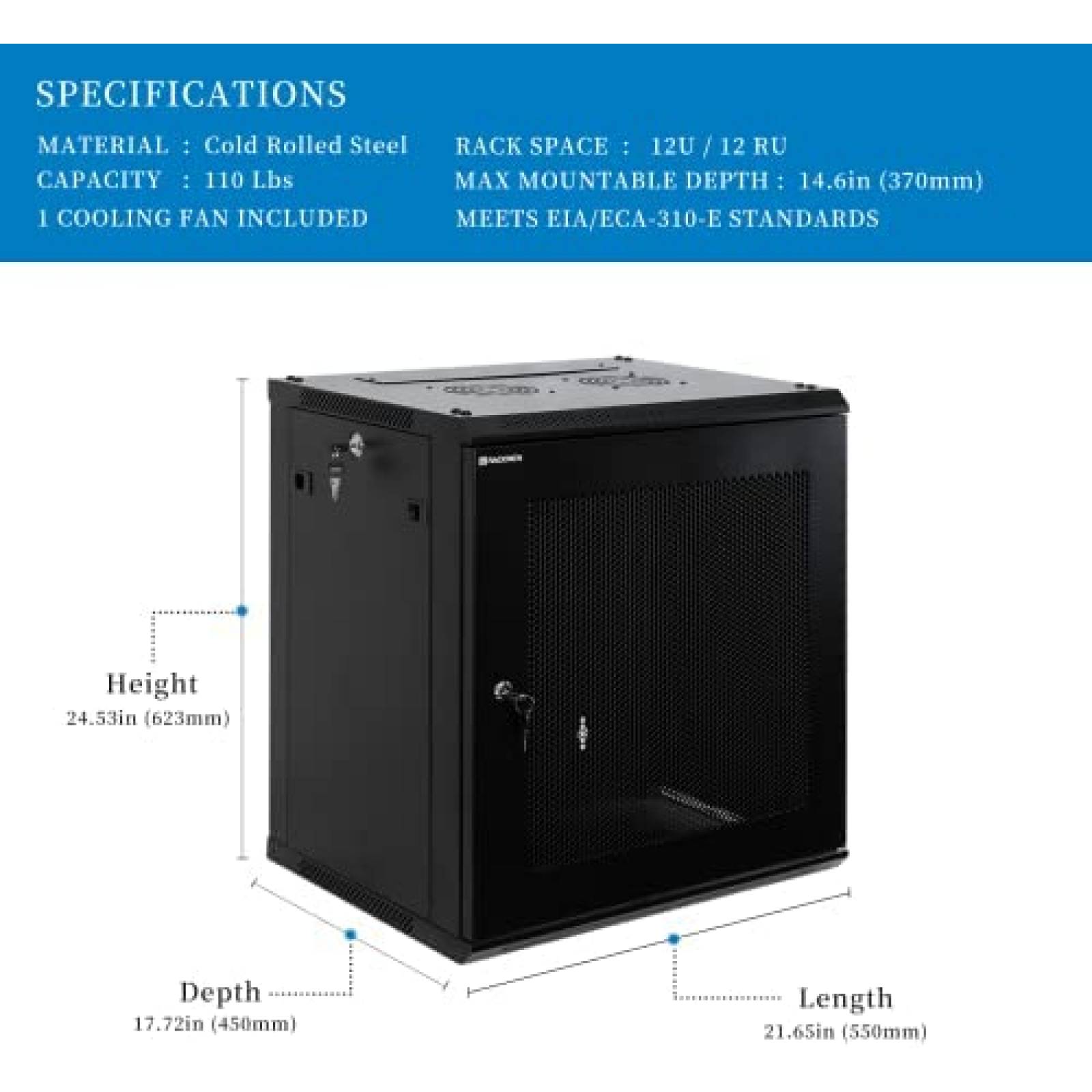 Gabinete de Pared RackPath 12U de Refrigeracion Silencioso