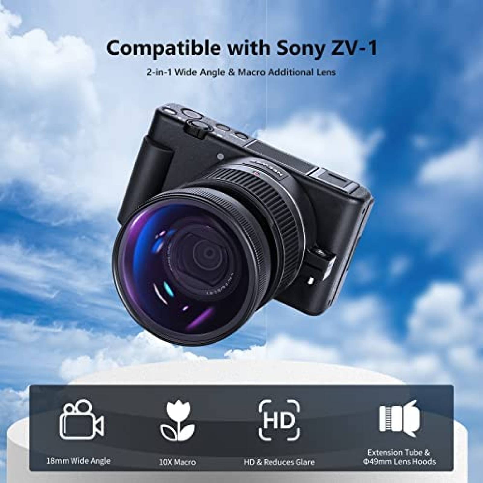 Lente de Camara Neewer Gran angular 18mm para Sony ZV1 Negro