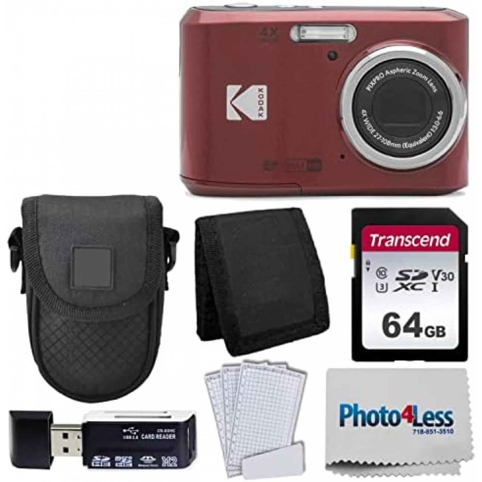 Camara Digital Kodak PIXPRO FZ45 16MP 64GB Accesorios -Rojo