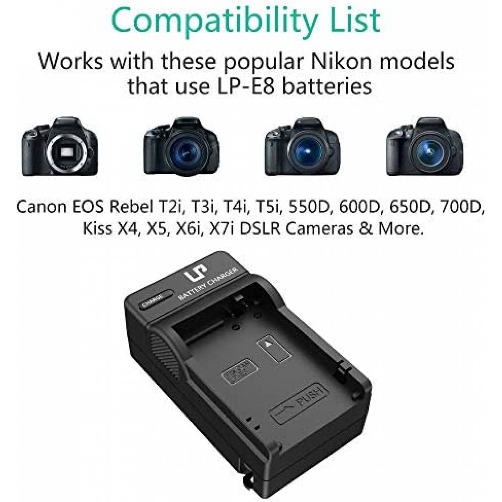 Cargador LP E8 para Camara Canon EOS Rebel T2i -Negro