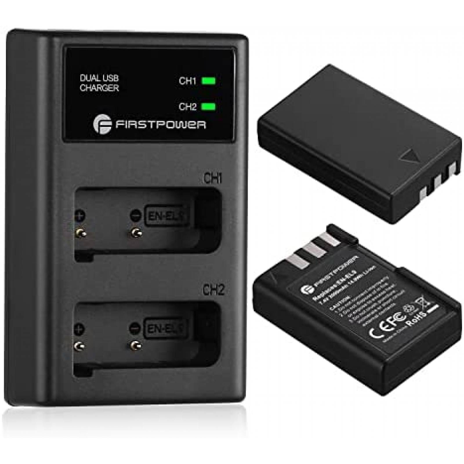 Cargador Firstpower EN-EL9 Comp. con Nikon D40 -Negro