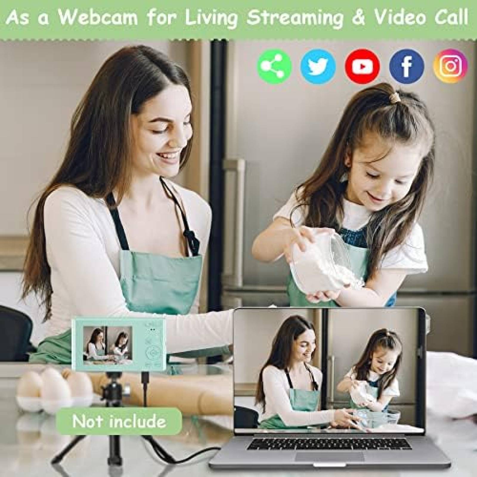 Camara Digital UIKICON 4K 44MP SD 32GB 2 Baterias -Verde