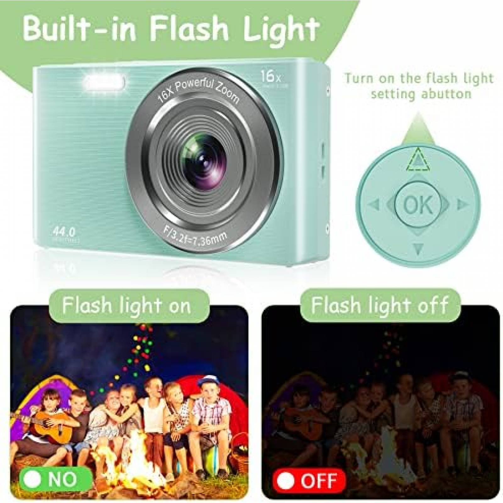 Camara Digital UIKICON 4K 44MP SD 32GB 2 Baterias -Verde