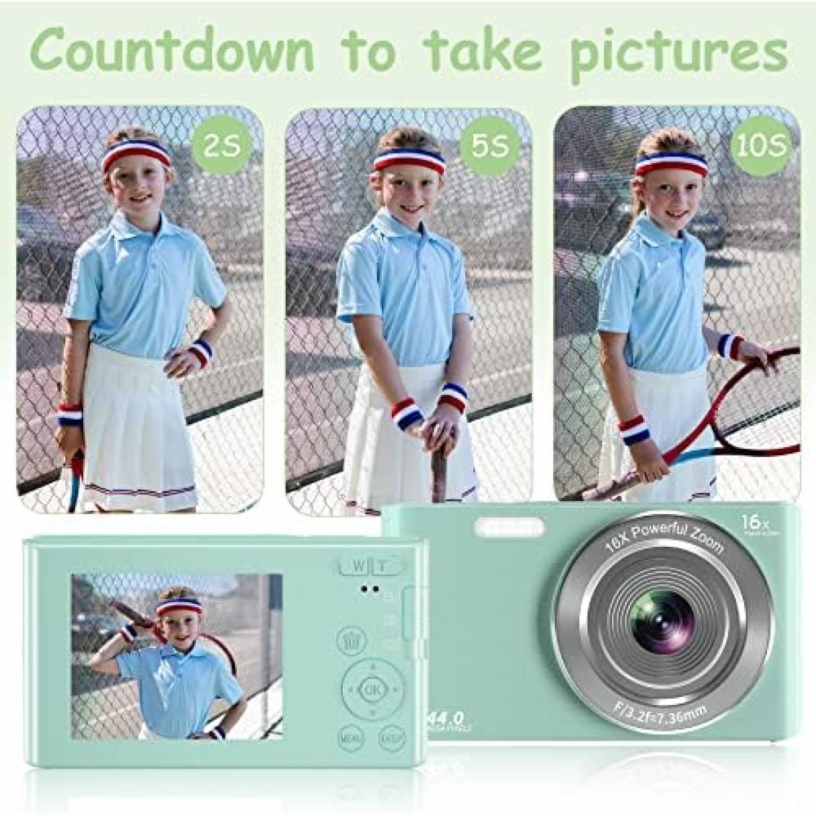 Cámara digital, cámara digital para niños 4K 44MP con tarjeta SD