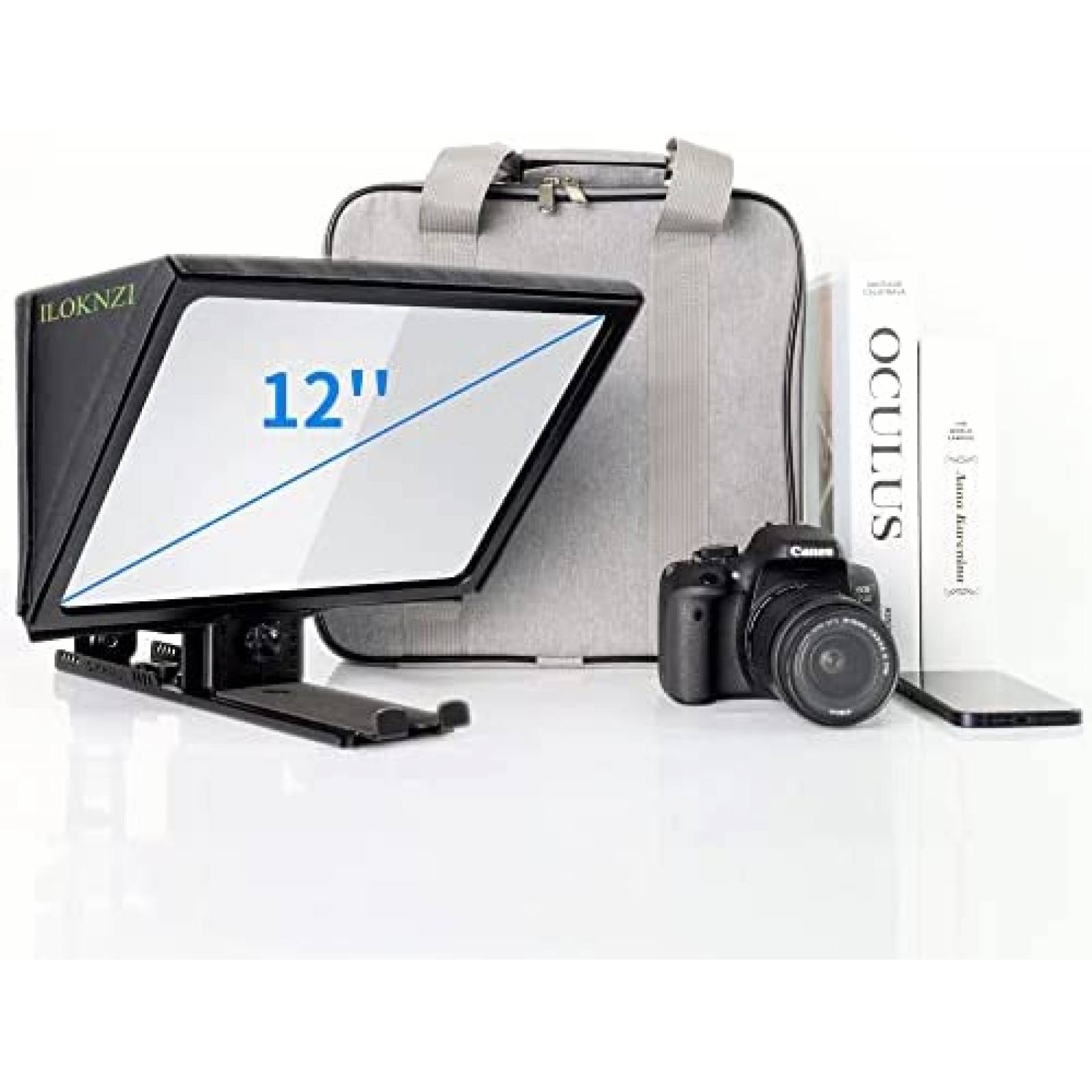 Teleprompter ILOKNZI 12" con Vidrio Optico Templado -Negro