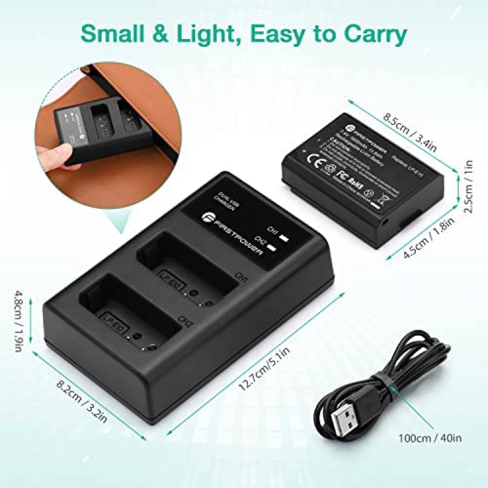 Bateria LP-E10 y Cargador FirstPower USB 2 Piezas -Negro