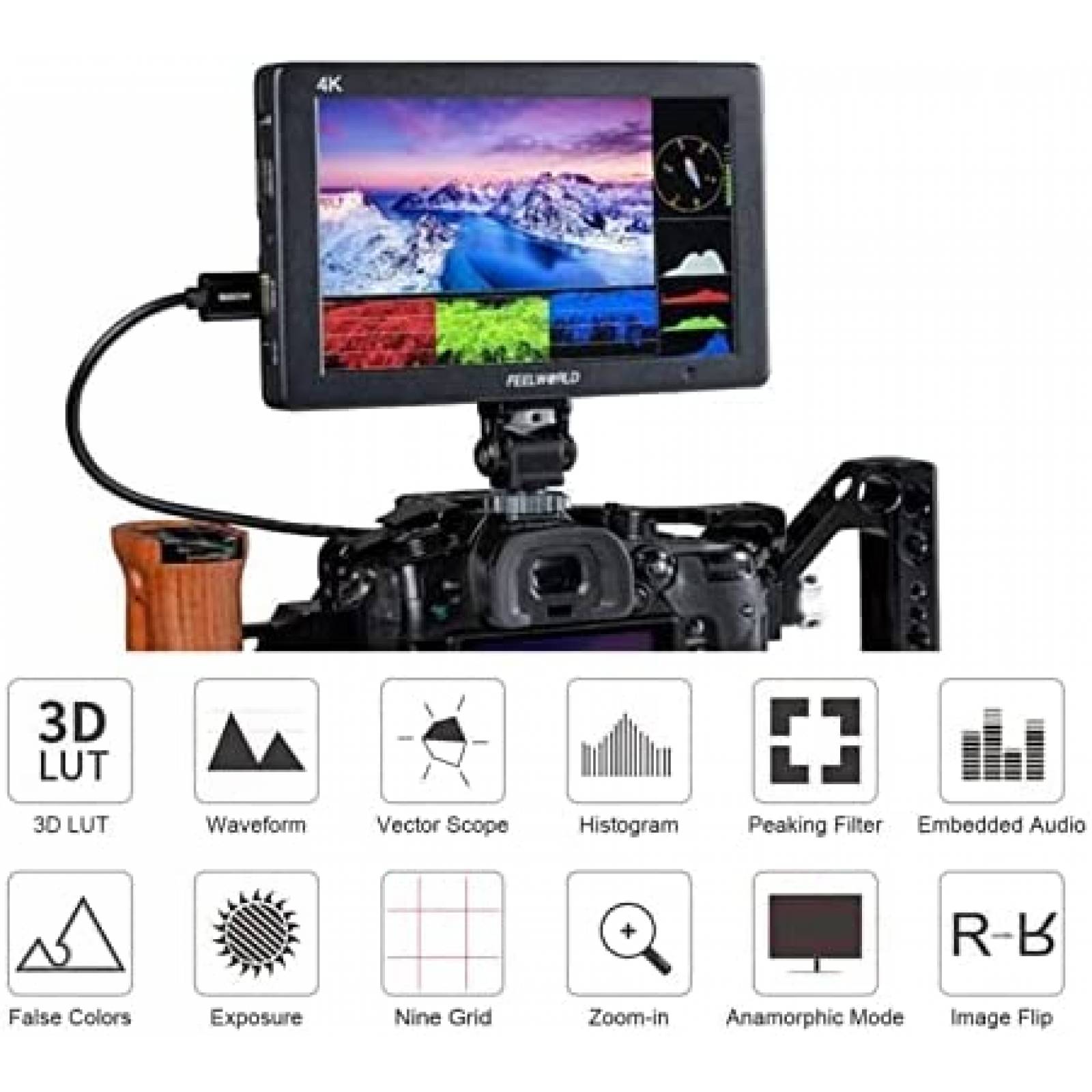 Monitor De Camara FEELWORLD T7 Plus 7" 3D Lut HDMI 4K -Negro