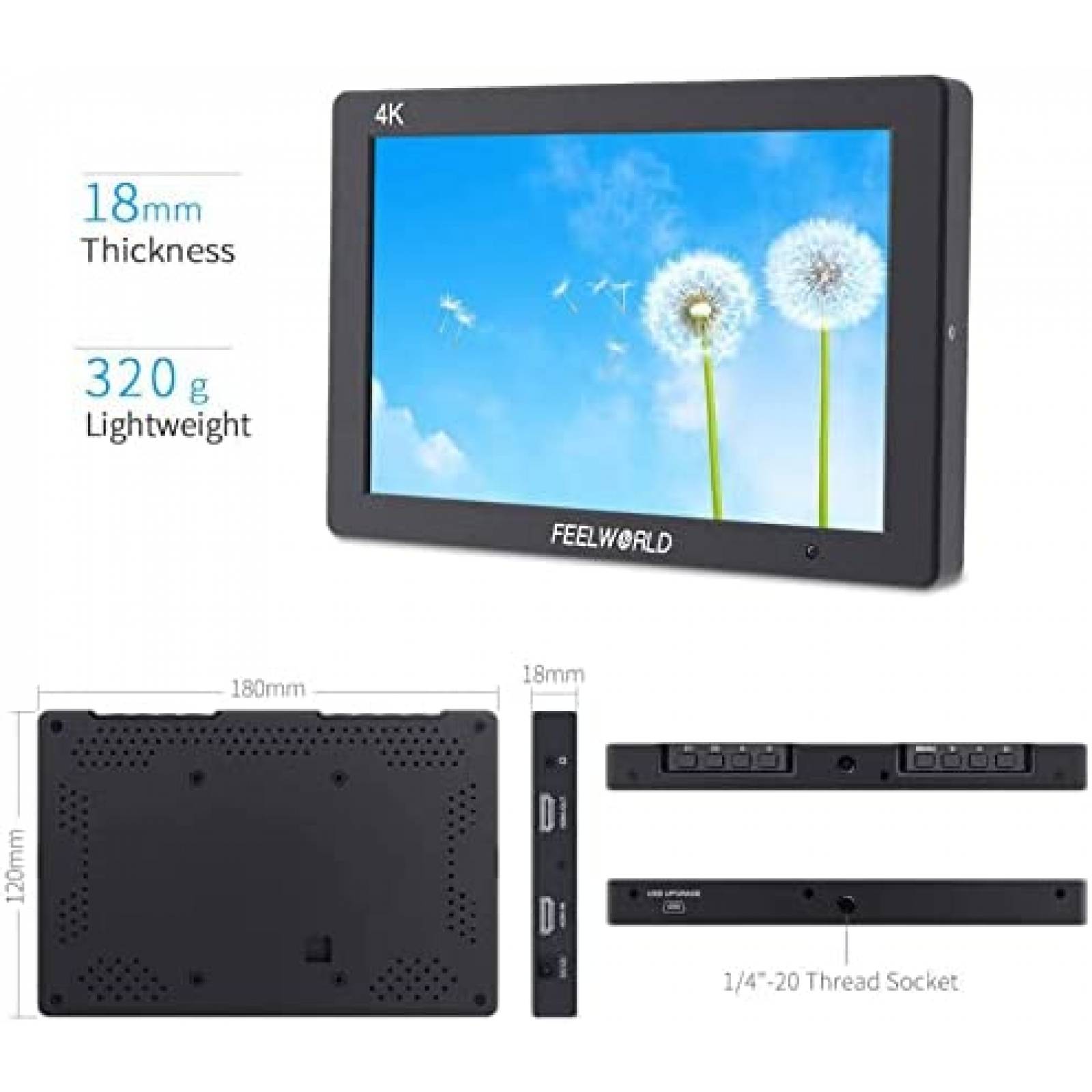 Monitor De Camara FEELWORLD T7 Plus 7" 3D Lut HDMI 4K -Negro