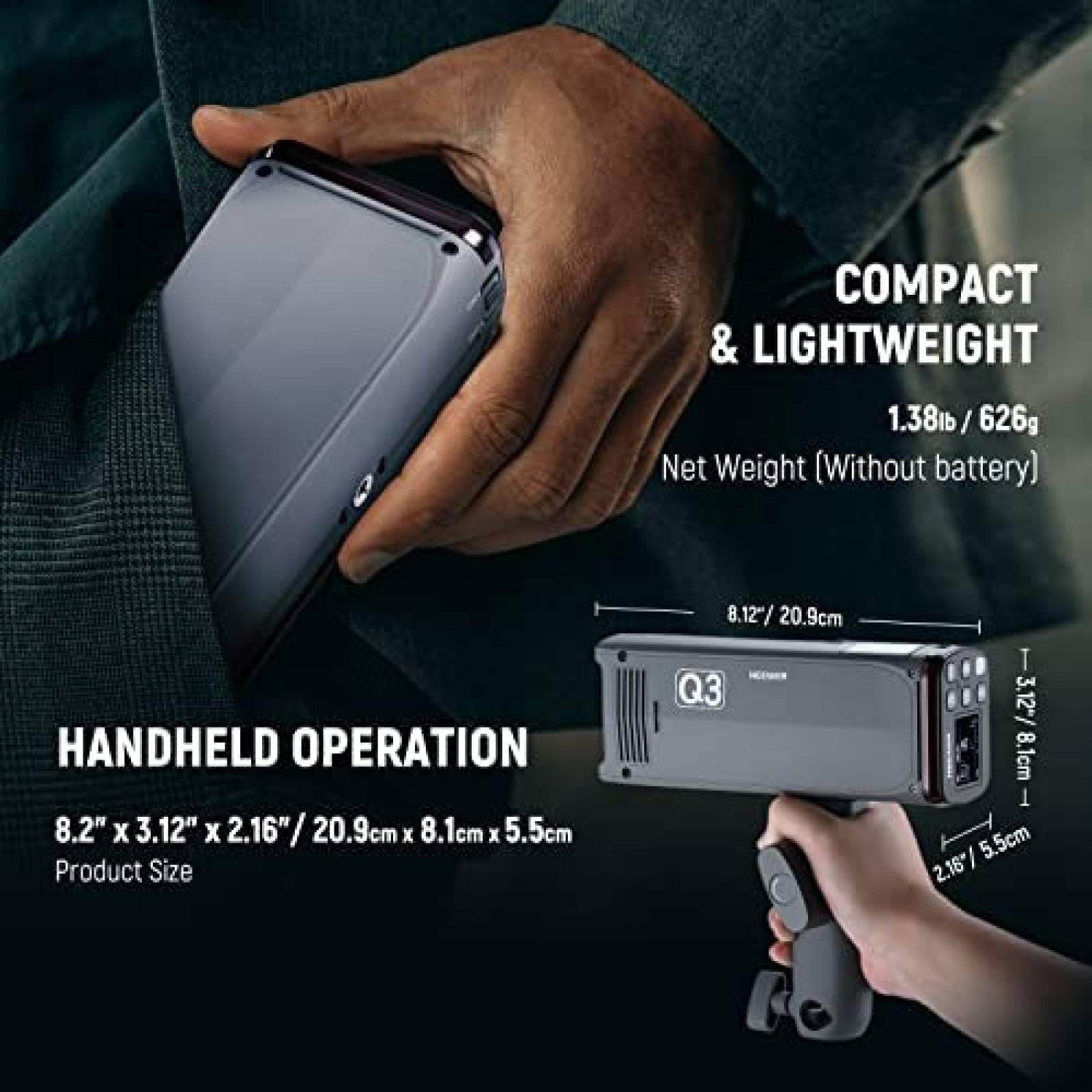 Luz de Flash Neewer Q3 Portatil Ligera 3200mAh ISO100 -Gris