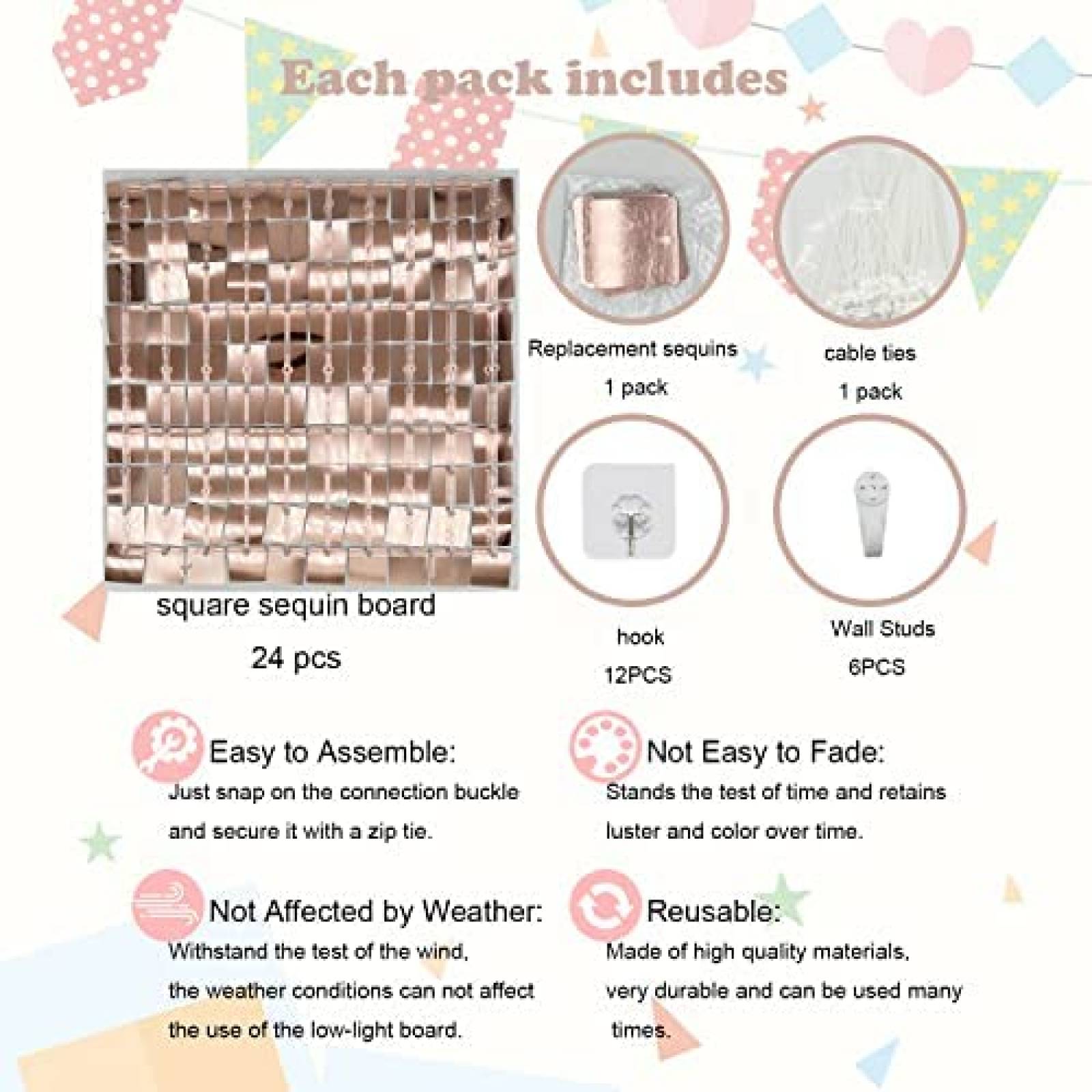 Fondo Decorativo ZUOVAOV Para Cumpleaños 24Pz 12x12" -Rosa